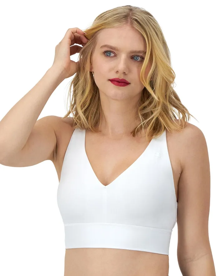 Soft Touch Longline Strappy Sports Bra C Logo White Women Champion Sports Bras and Bralettes