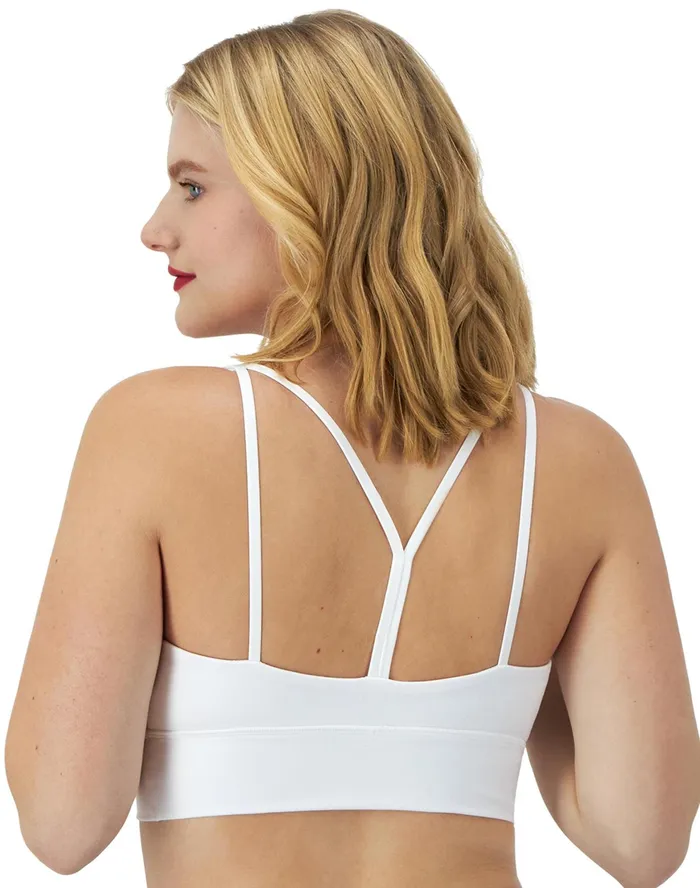Soft Touch Longline Strappy Sports Bra C Logo White Women Champion Sports Bras and Bralettes