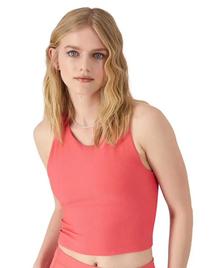 Soft Touch Ribbed Cropped Tank Top C Logo High Tide Coral Women Champion TShirts and Tops