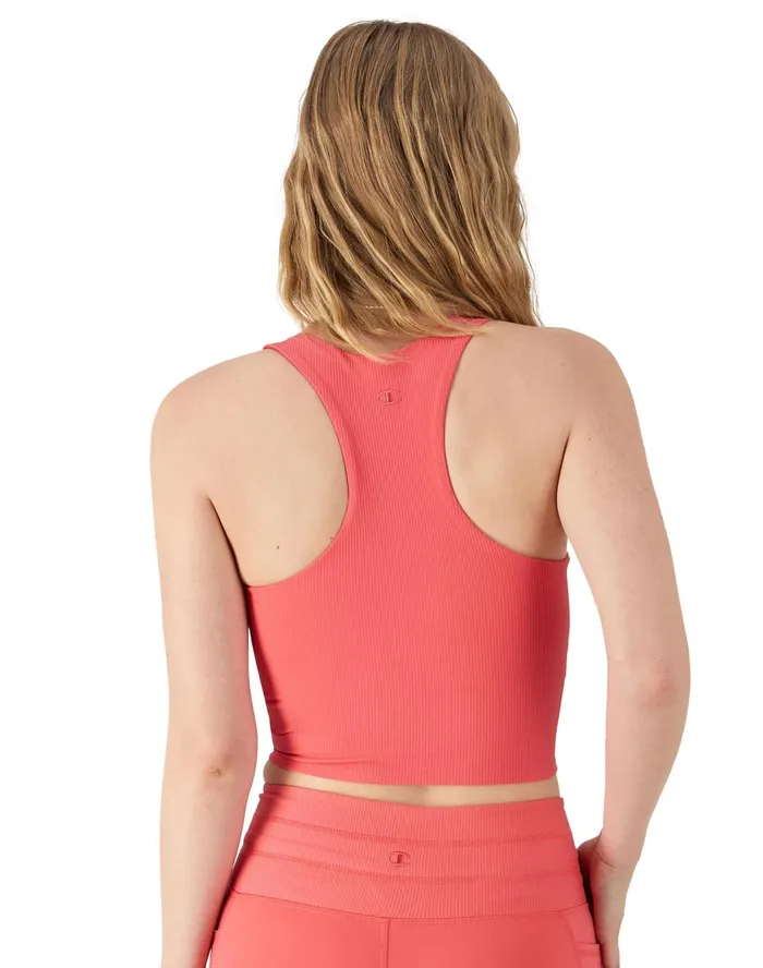 Soft Touch Ribbed Cropped Tank Top C Logo High Tide Coral Women Champion TShirts and Tops
