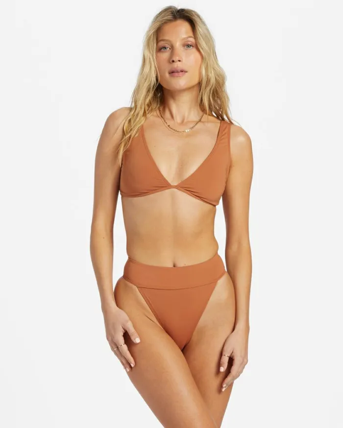 Sol Searcher Ava Tank Bikini Top Golden Brown Women Billabong Solid Swimwear