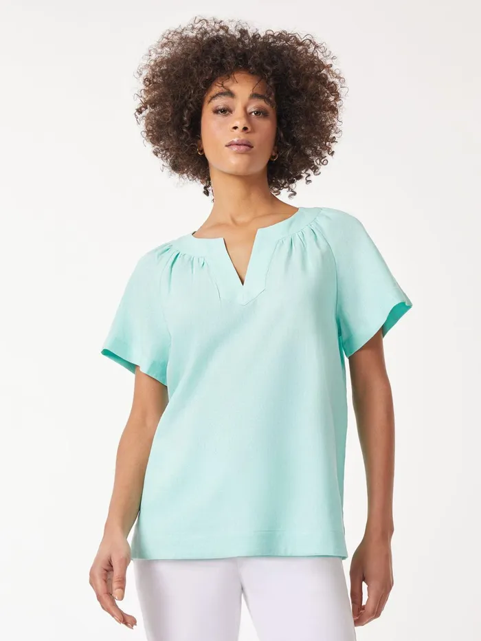 Solid Linen Blend Popover Blouse Women Jones New York Sale
