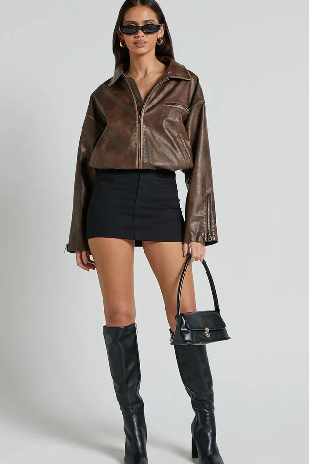 Sophia Jacket 8211 Crop PU Bomber Jacket In Brown Women Showpo Jackets and Coats