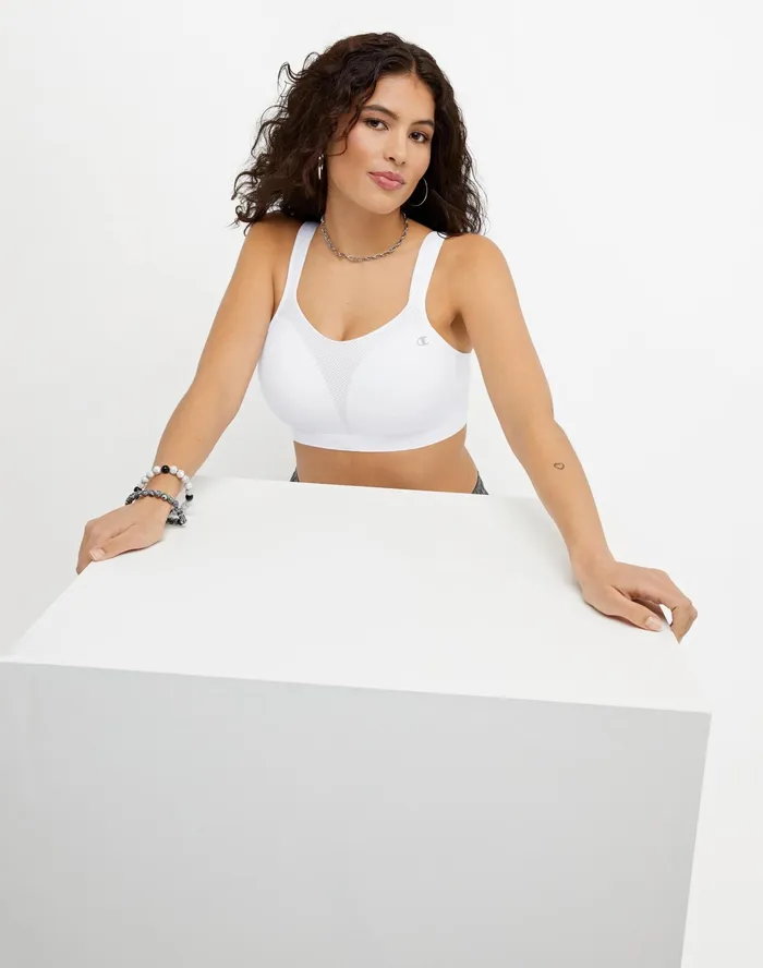 Spot Comfort HighImpact Sports Bra C Logo White Women Champion Sports Bras and Bralettes