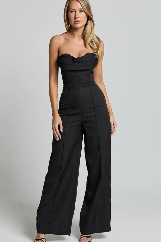 Stacey Jumpsuit 8211 Strapless Cowl Wide Leg Jumpsuit In Black Women Showpo Jumpsuits