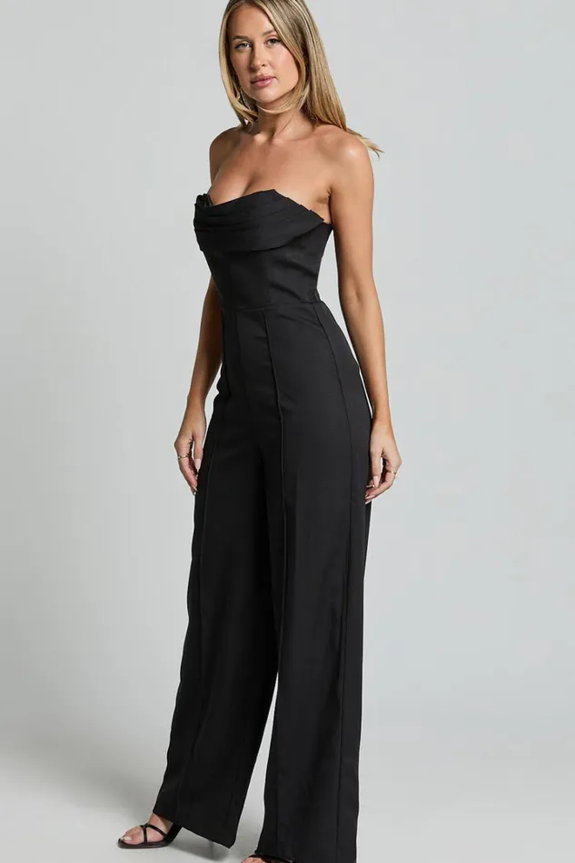 Stacey Jumpsuit 8211 Strapless Cowl Wide Leg Jumpsuit In Black Women Showpo Jumpsuits
