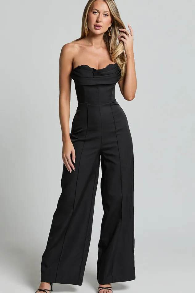 Stacey Jumpsuit 8211 Strapless Cowl Wide Leg Jumpsuit In Black Women Showpo Jumpsuits