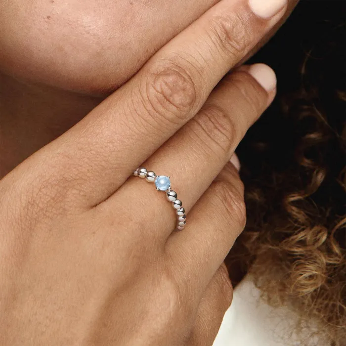 Stackable Rings Women Pandora December Birthstone Beaded Ring Blue