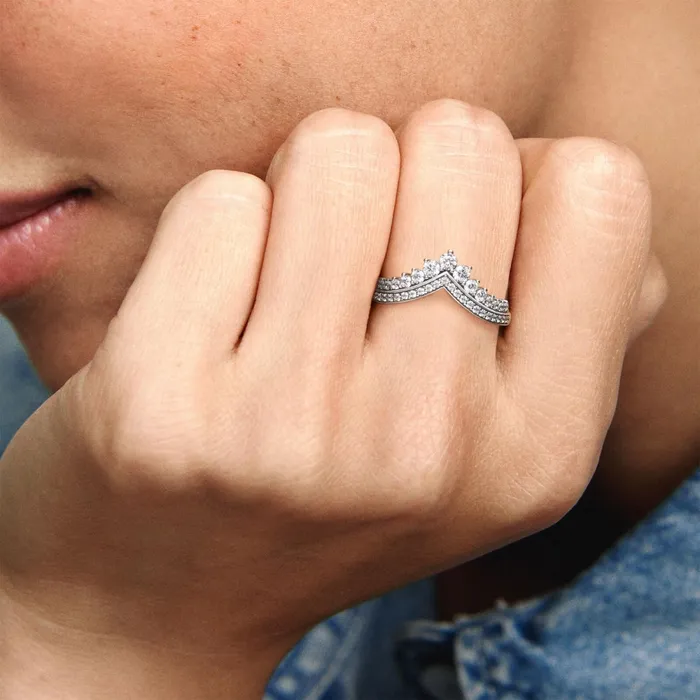Stackable Rings Women Pandora Princess Wishbone Ring Sterling Silver