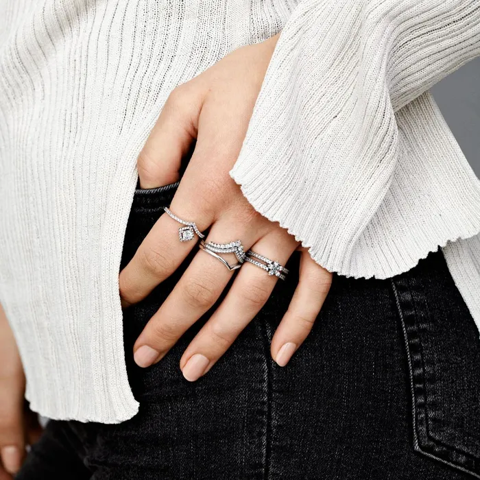 Stackable Rings Women Pandora Princess Wishbone Ring Sterling Silver