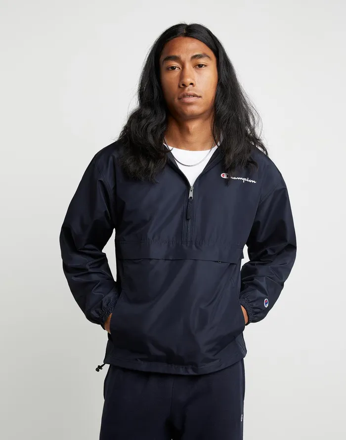 Stadium Packable Jacket Script Logo Navy MenWomen Champion Jackets