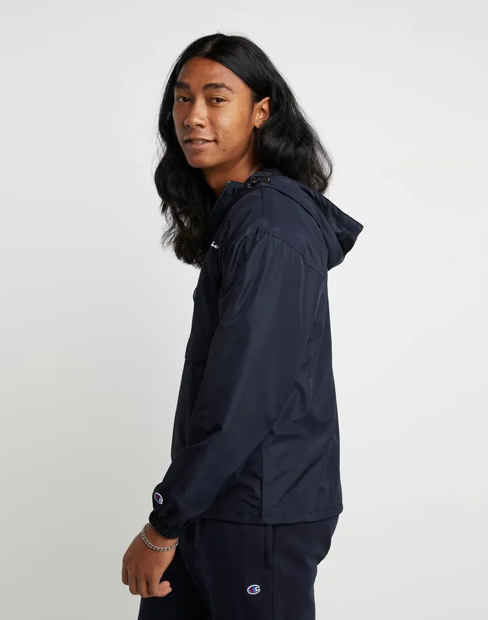Stadium Packable Jacket Script Logo Navy MenWomen Champion Jackets