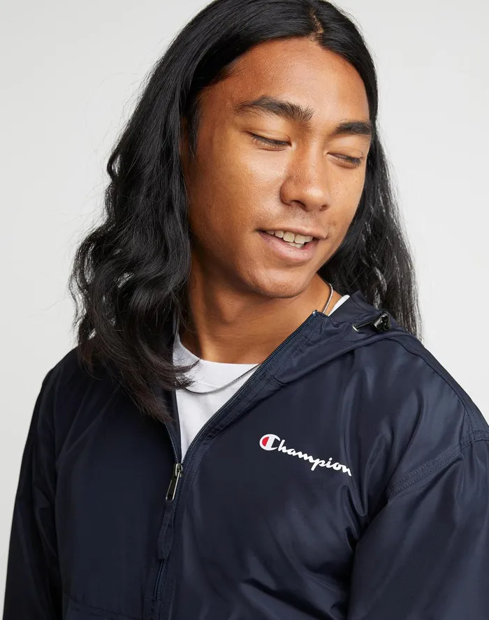 Stadium Packable Jacket Script Logo Navy MenWomen Champion Jackets