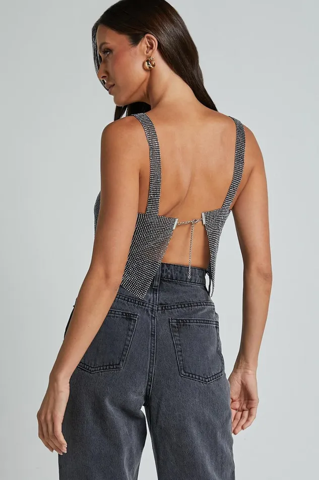 Starry Nights Top 8211 Mesh Cropped Top In Black and Silver Women Showpo Tops