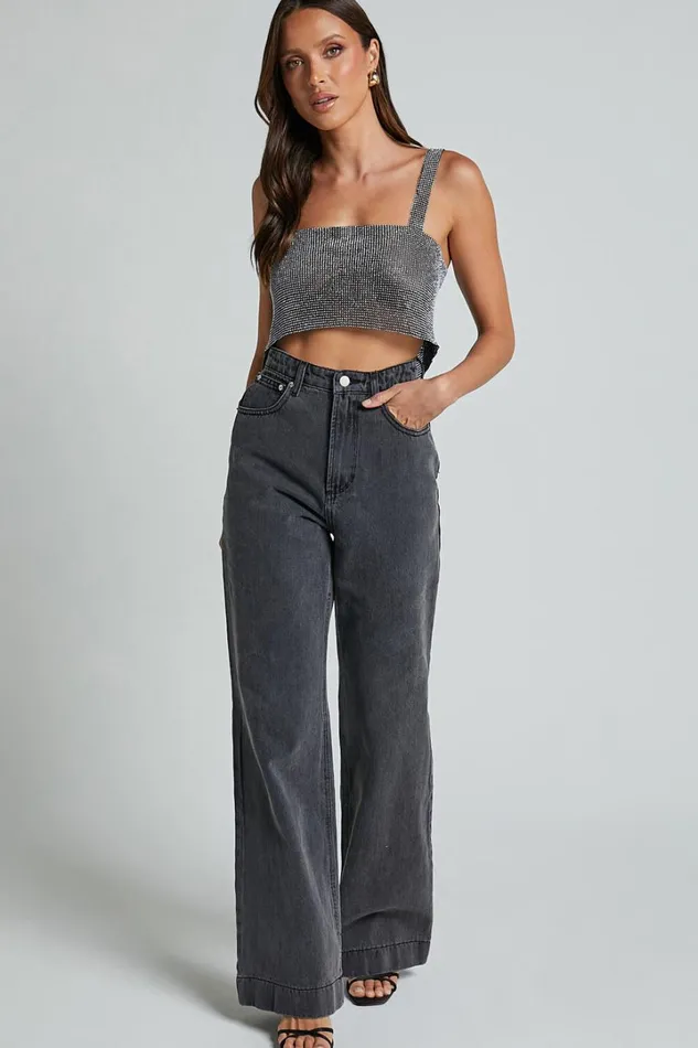 Starry Nights Top 8211 Mesh Cropped Top In Black and Silver Women Showpo Tops