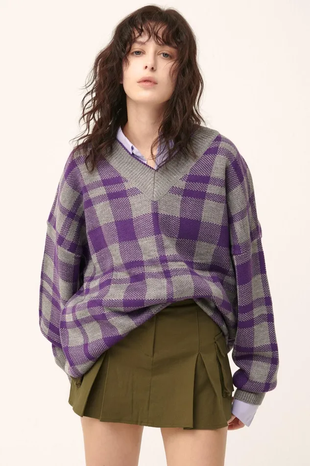 Storets Alexis Oversized Sweater In Plaid Women Sweaters and Knitwears Storets Alexis Oversized Sweater In Plaid Women Sweaters and Knitwears