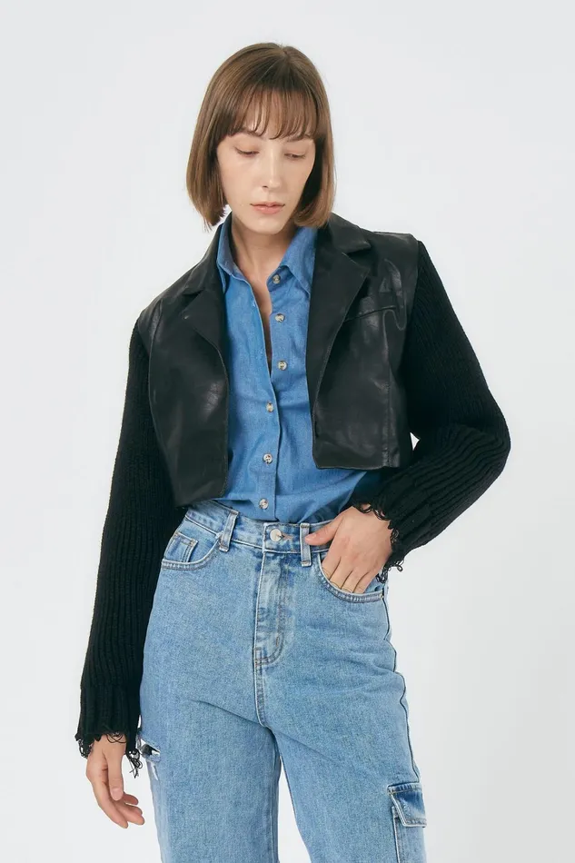 Storets Ameli Pleather Cropped Jacket Women Jackets and Coats