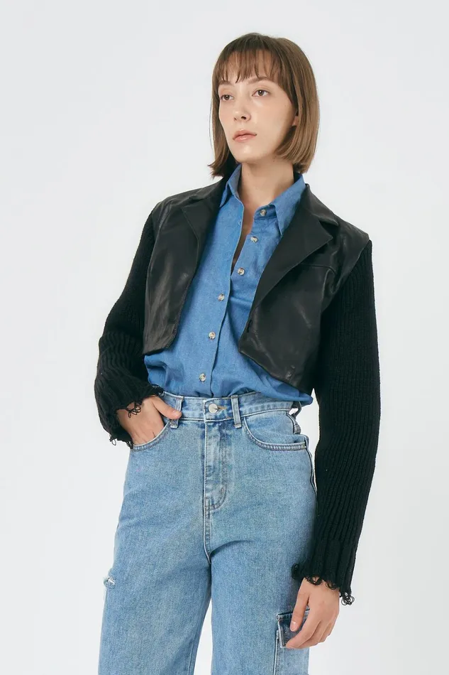 Storets Ameli Pleather Cropped Jacket Women Jackets and Coats