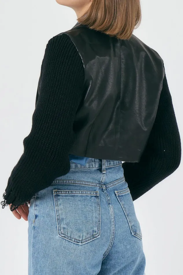 Storets Ameli Pleather Cropped Jacket Women Jackets and Coats