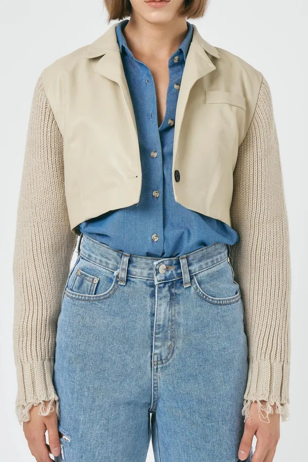 Storets Ameli Pleather Cropped Jacket Women Jackets and Coats