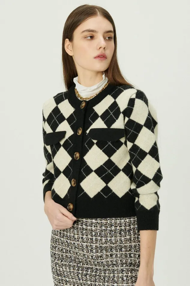 Storets Daiana Argyle Crop Cardigan Women Cardigan