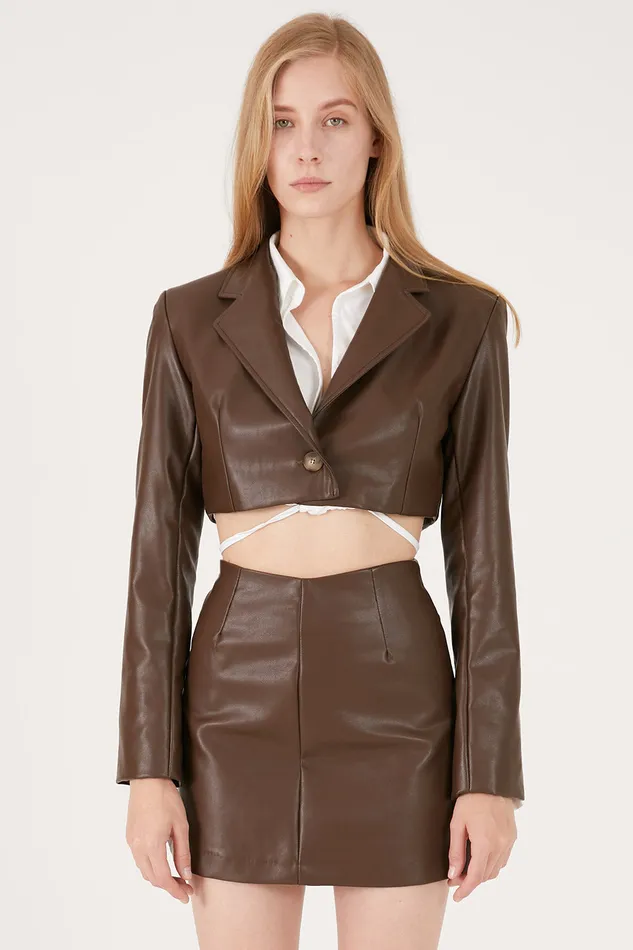 Storets Melody Super Cropped Faux Leather Jacket Women Jackets and Coats
