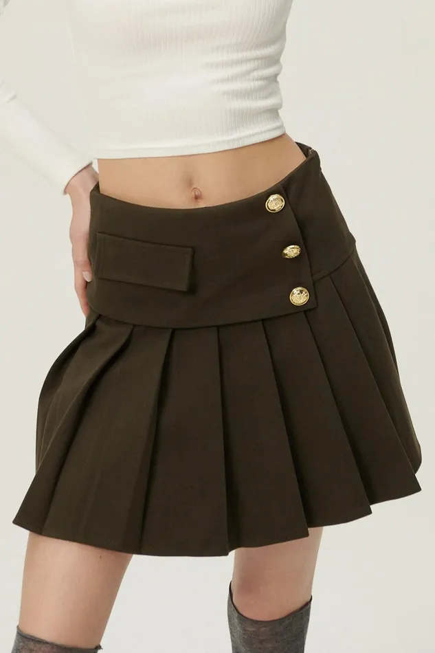 Storets Mila Gold Button Pleated Skort Women Skorts