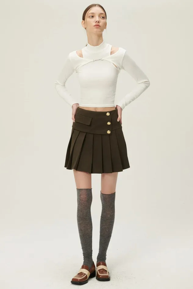 Storets Mila Gold Button Pleated Skort Women Skorts