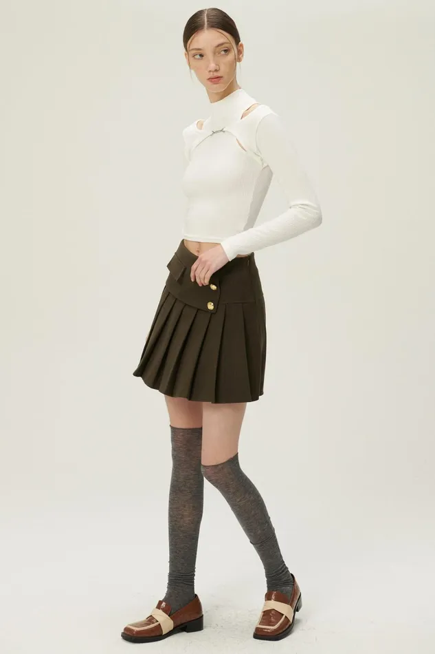 Storets Mila Gold Button Pleated Skort Women Skorts