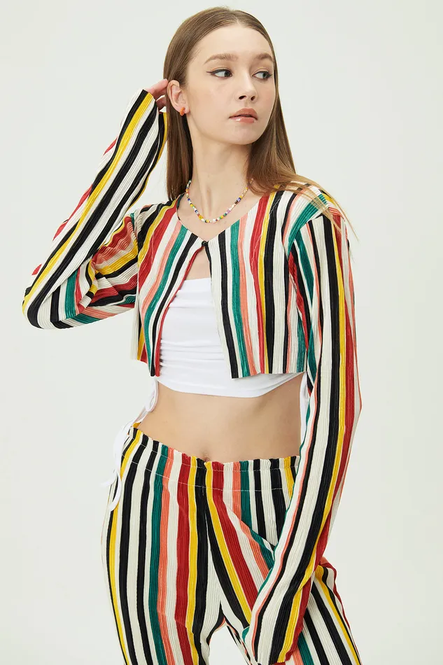 Storets Nadua Striped Plisse Cardigan Women Sweaters and Knitwears