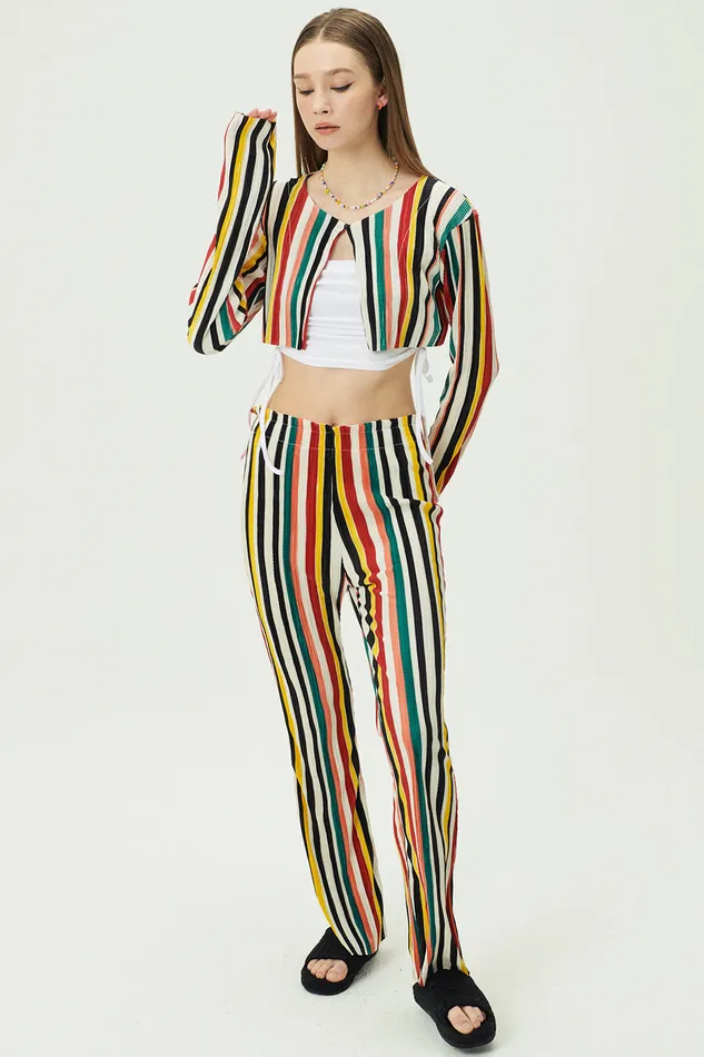 Storets Nadua Striped Plisse Cardigan Women Sweaters and Knitwears