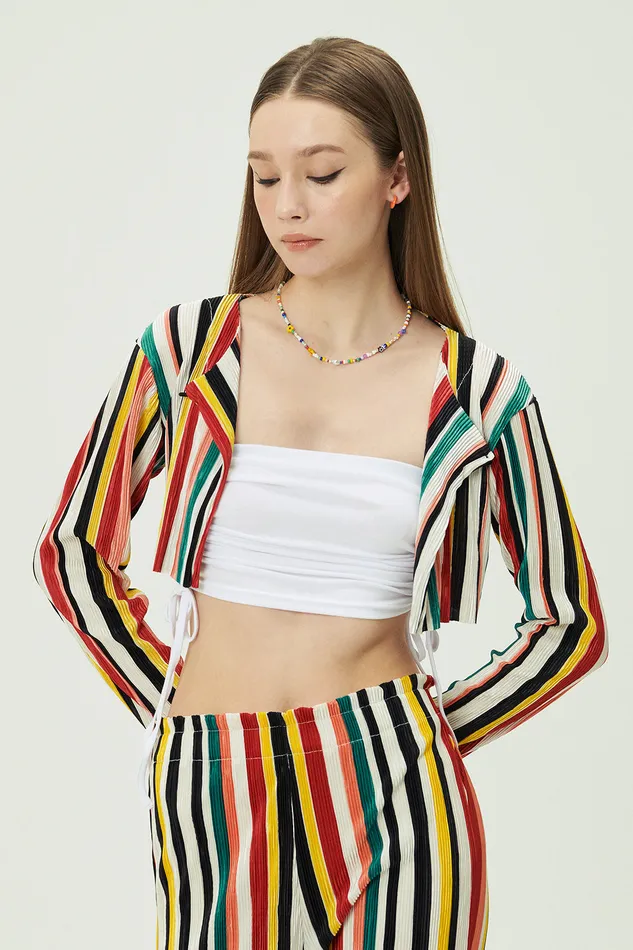Storets Nadua Striped Plisse Cardigan Women Sweaters and Knitwears