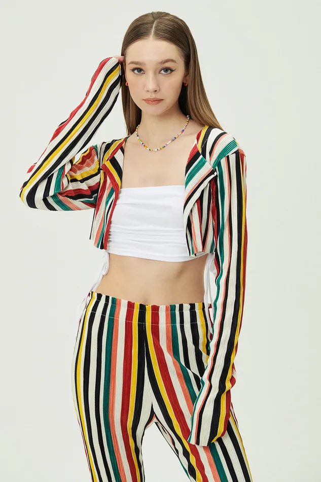 Storets Nadua Striped Plisse Cardigan Women Sweaters and Knitwears