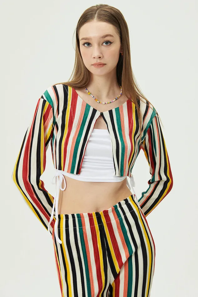 Storets Nadua Striped Plisse Cardigan Women Sweaters and Knitwears