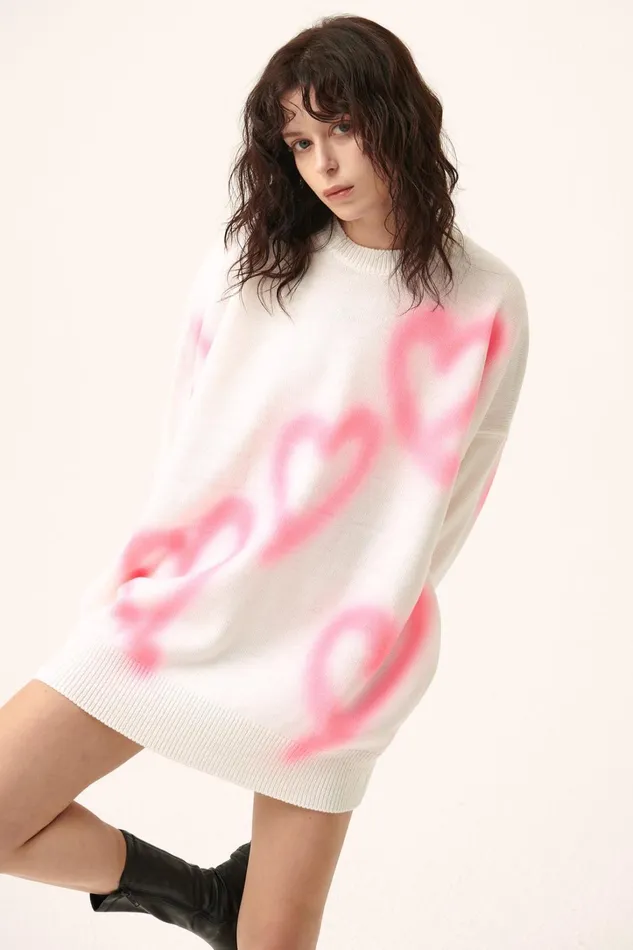 Storets Raya Heart Printed SweaterDress Women Mini Dresses Storets Raya Heart Printed SweaterDress Women Mini Dresses
