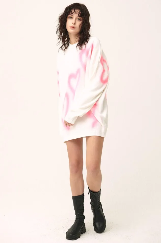 Storets Raya Heart Printed SweaterDress Women Mini Dresses Storets Raya Heart Printed SweaterDress Women Mini Dresses