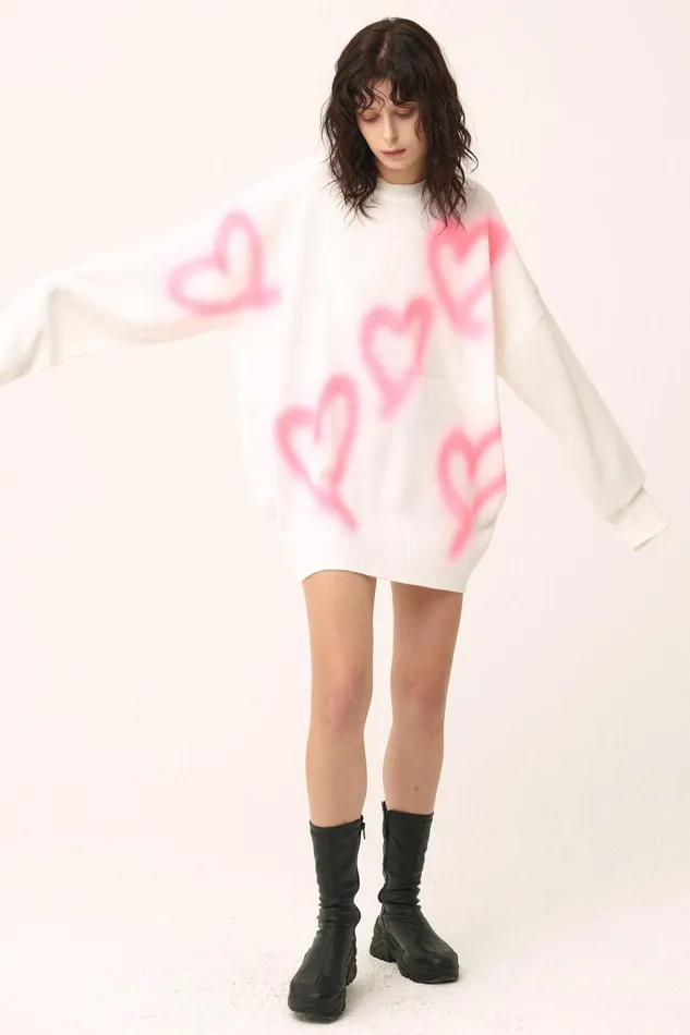Storets Raya Heart Printed SweaterDress Women Mini Dresses Storets Raya Heart Printed SweaterDress Women Mini Dresses