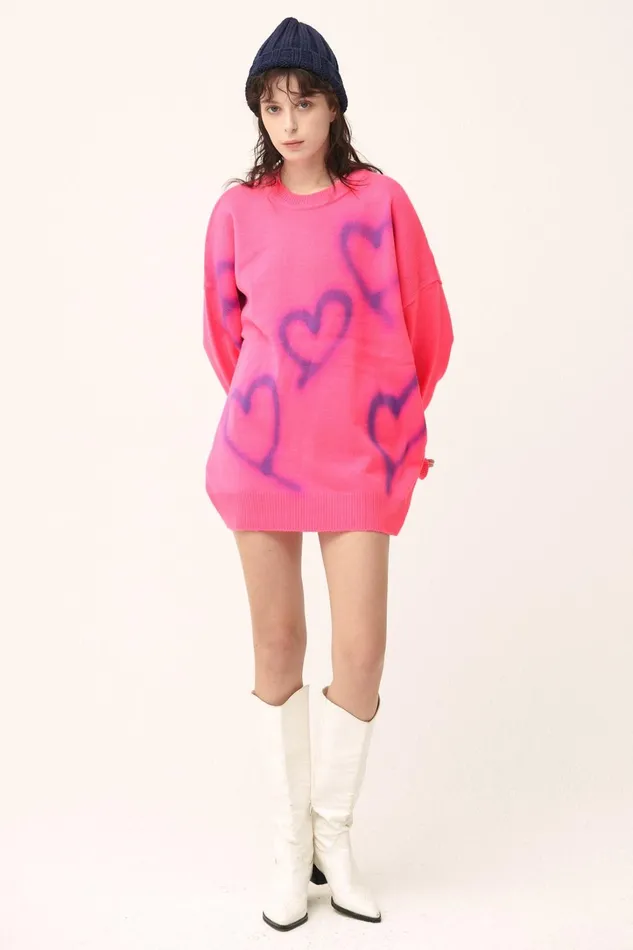 Storets Raya Heart Printed SweaterDress Women Mini Dresses Storets Raya Heart Printed SweaterDress Women Mini Dresses