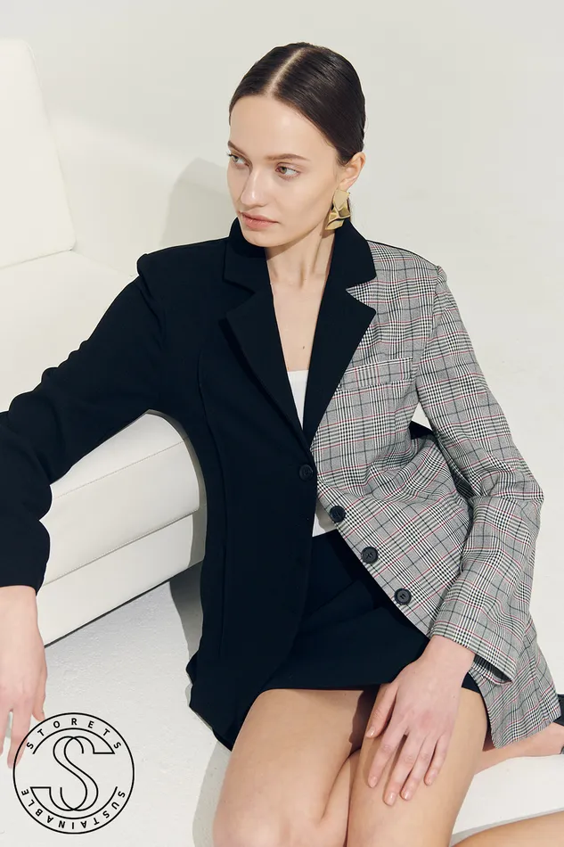 Storets Reborn Bea Check Color Block Blazer Women Blazer