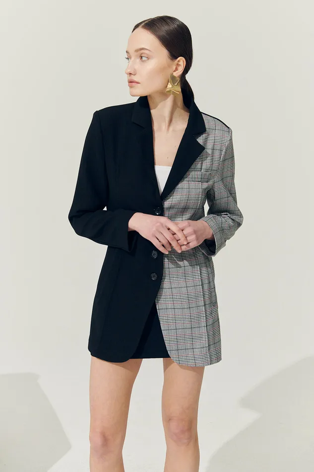 Storets Reborn Bea Check Color Block Blazer Women Blazer