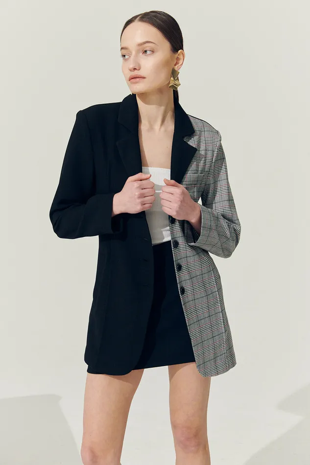 Storets Reborn Bea Check Color Block Blazer Women Blazer