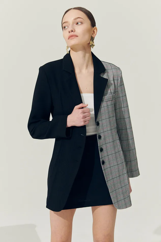 Storets Reborn Bea Check Color Block Blazer Women Blazer