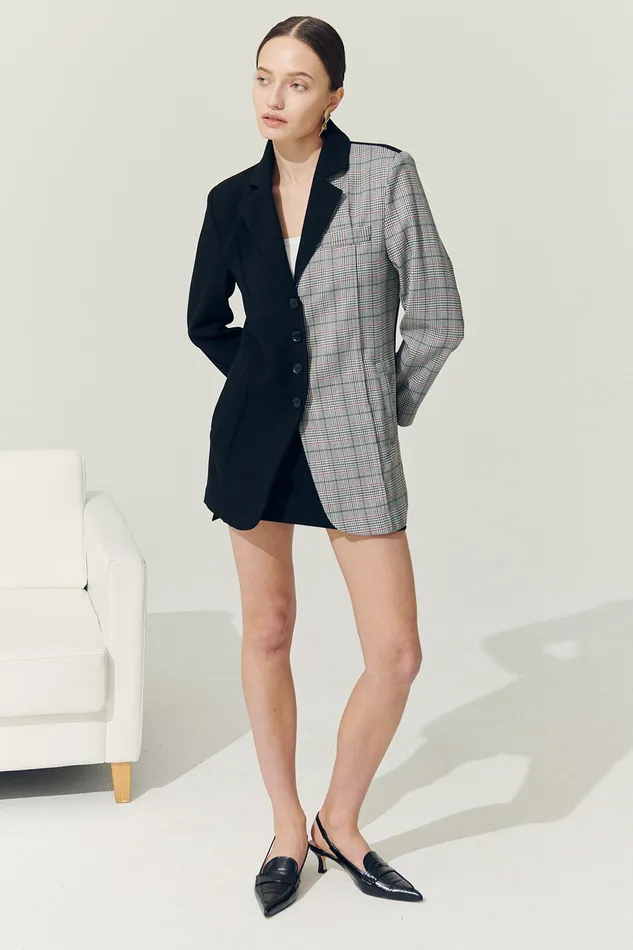 Storets Reborn Bea Check Color Block Blazer Women Blazer