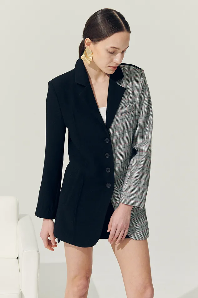 Storets Reborn Bea Check Color Block Blazer Women Blazer