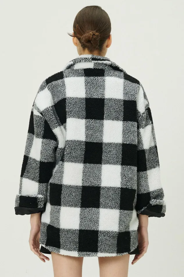 Storets Taylor Checkerboard Teddy Shacket Women Jackets and Coats