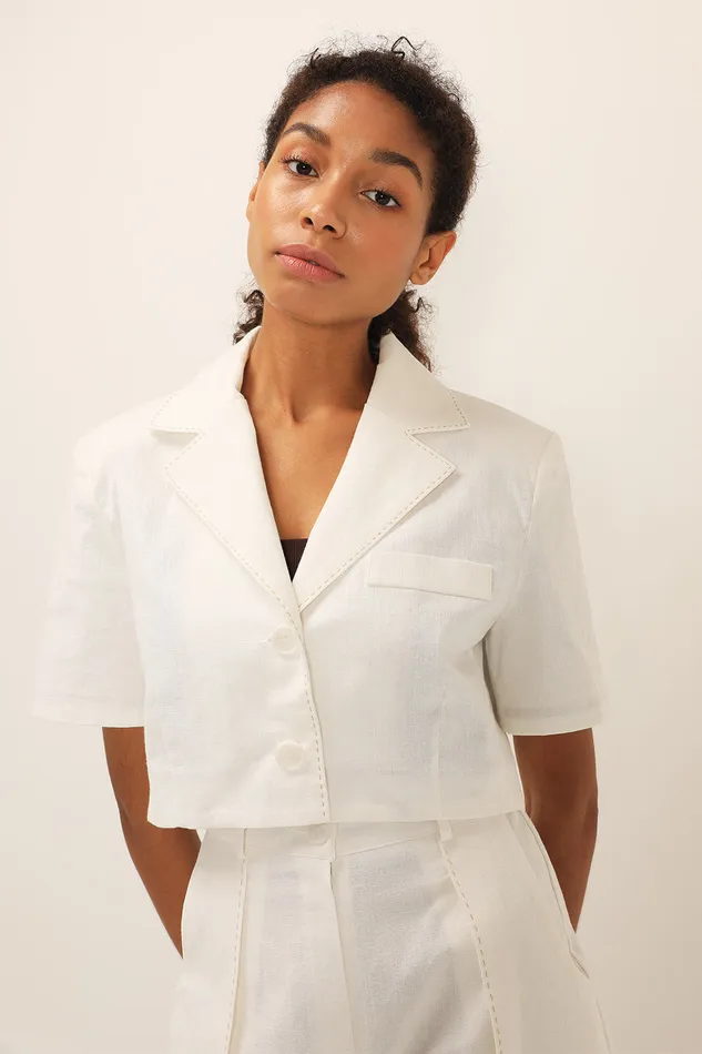 Storets Tinsley Contrast Stitch Crop Jacket Women Blazer