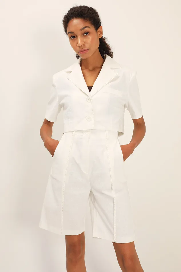 Storets Tinsley Contrast Stitch Crop Jacket Women Blazer