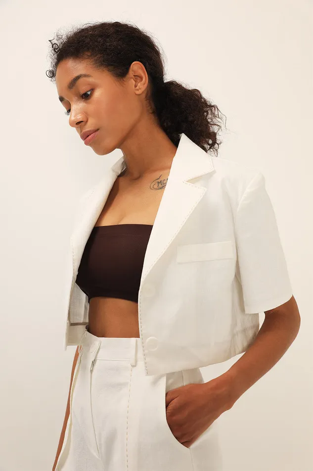 Storets Tinsley Contrast Stitch Crop Jacket Women Blazer