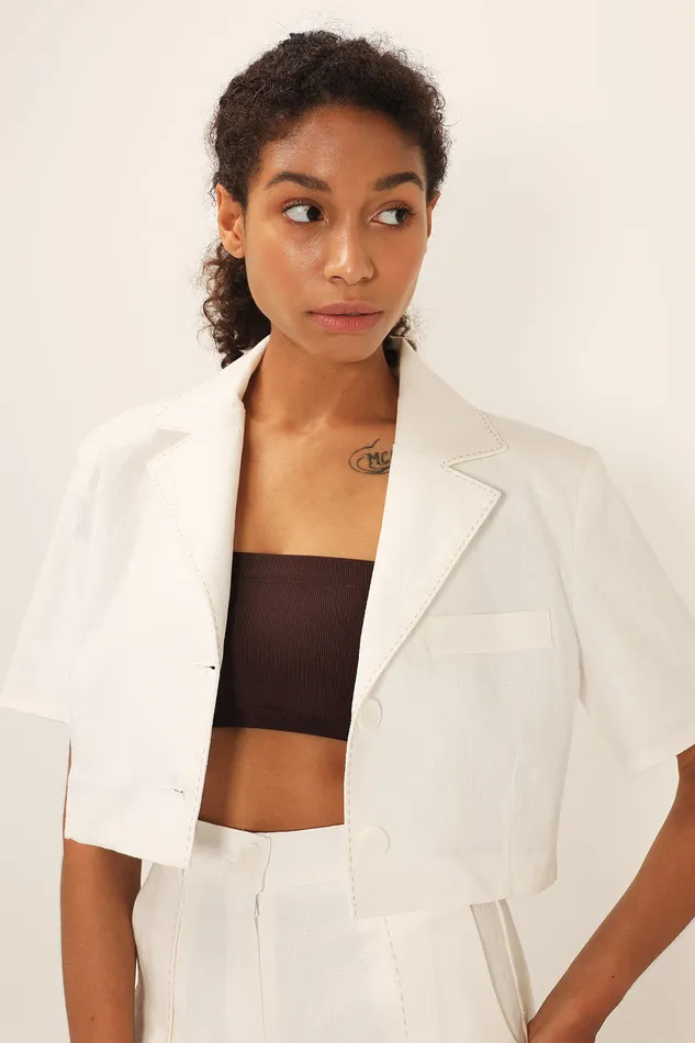 Storets Tinsley Contrast Stitch Crop Jacket Women Blazer