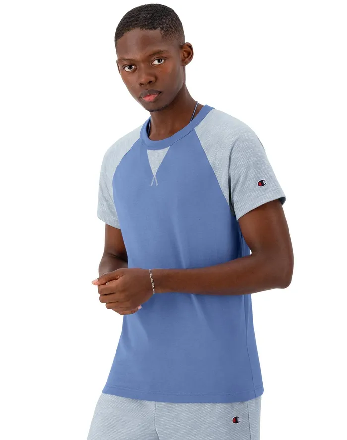Striped TShirt Raglan Sleeves Plaster Bluenaturalplaster Blue Men Champion TShirts and Tops
